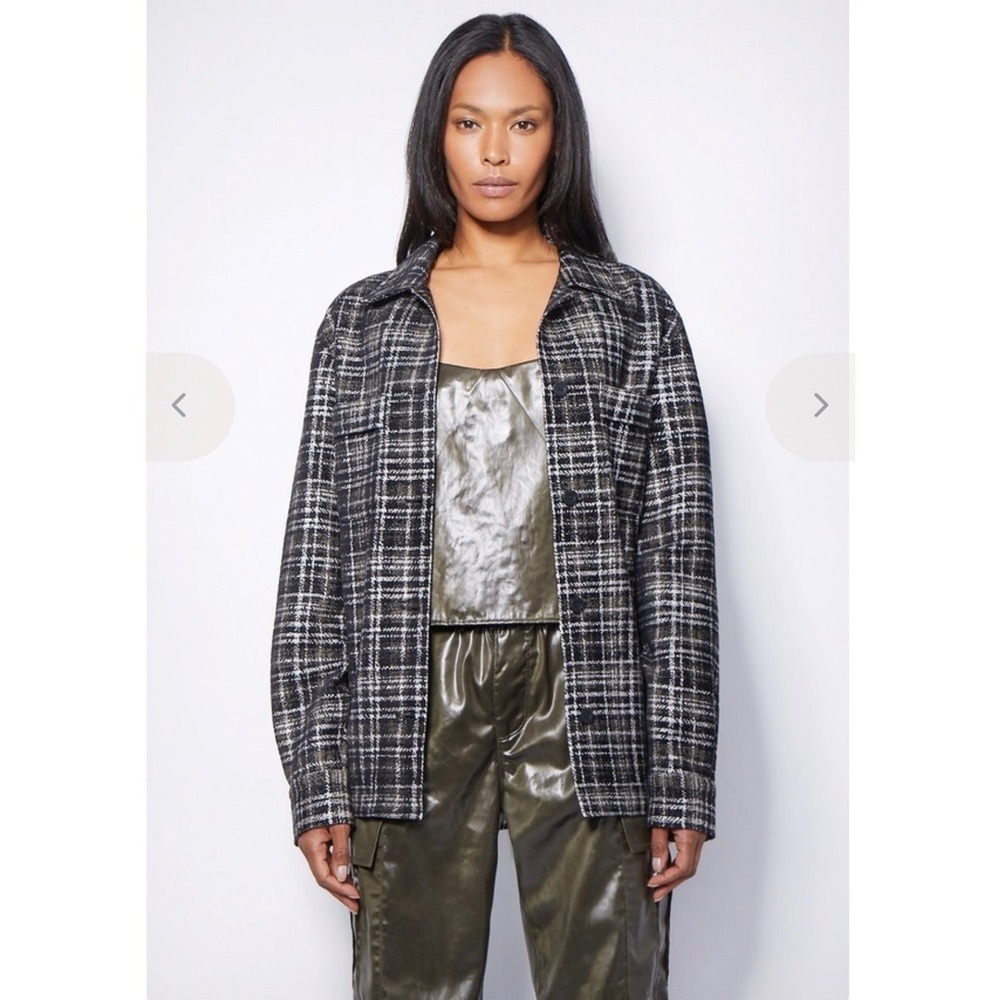 RtA Black Plaid Italian Fabric Shacket Shirt Jacket Size S